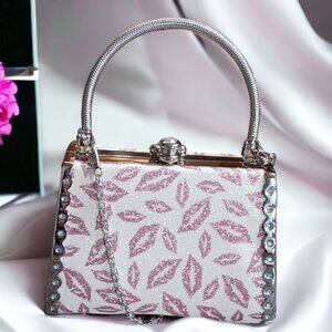 Pink Crystal Lips Two Way Evening Mini Hand Bag Crossbody